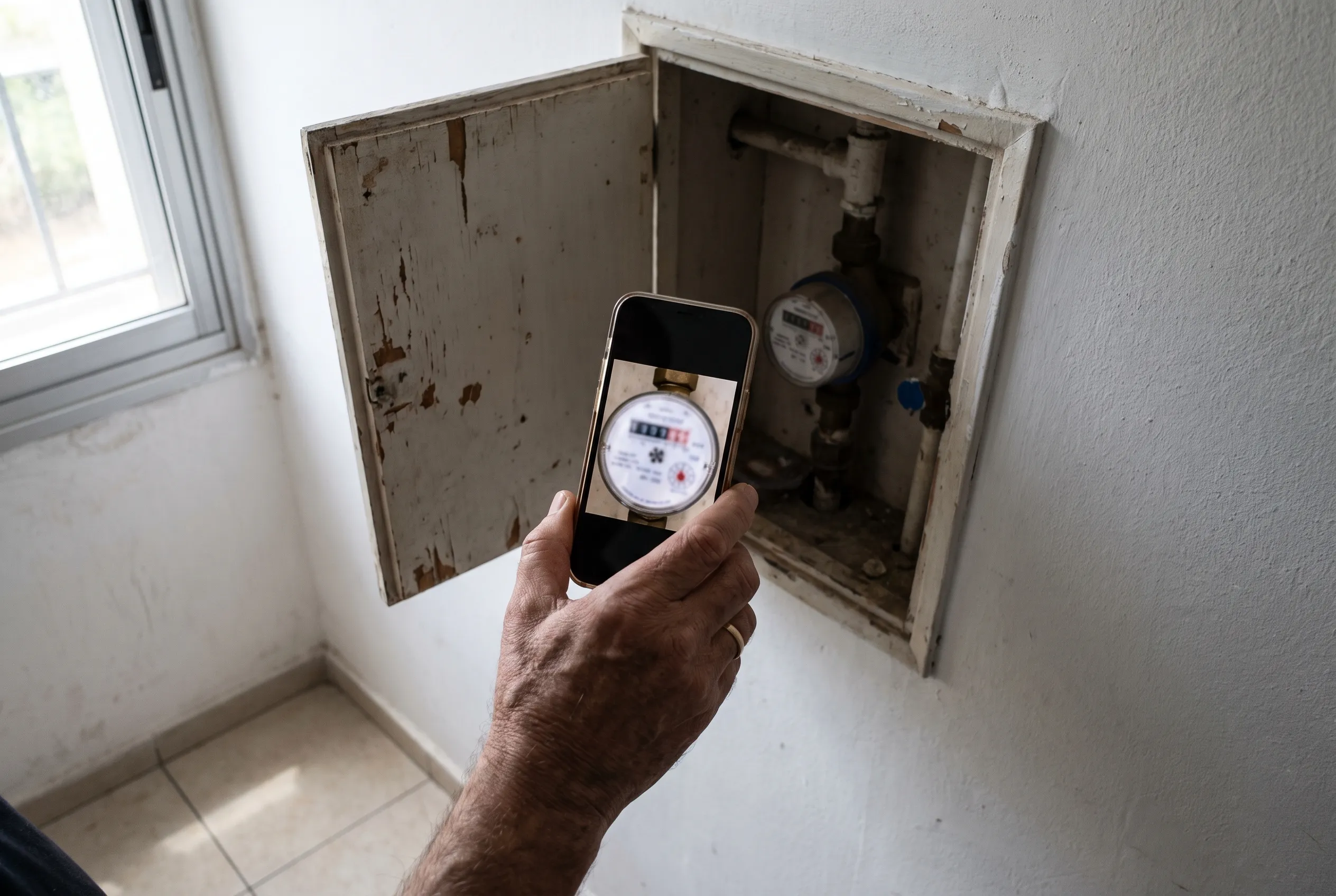 מצלמים את שעון המים בטלפון לפני ואחרי חצי שעה