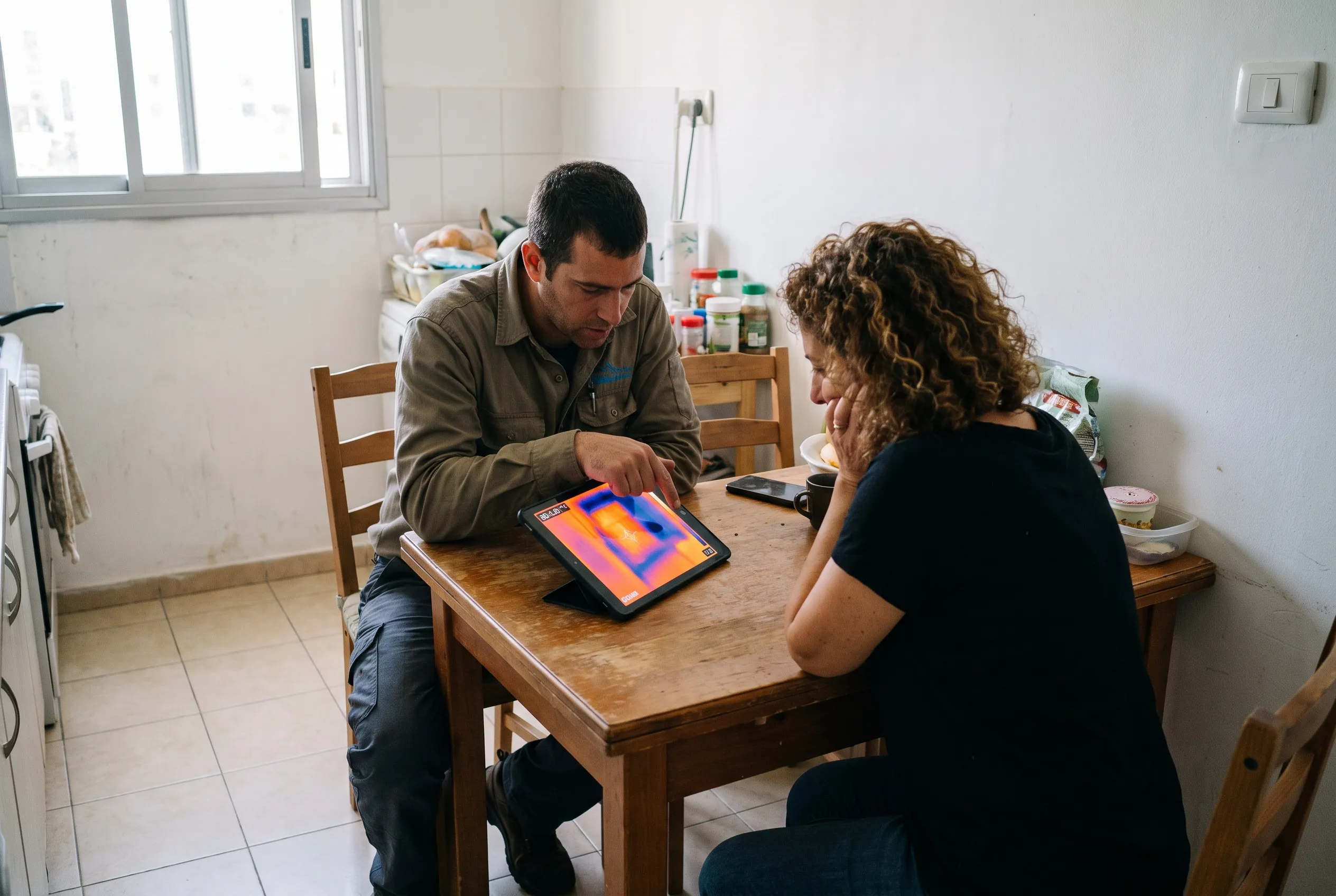 מאתר נזילות מראה לבעלת הדירה תמונות טרמיות בטאבלט